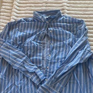 Old Navy Blue & White Striped Women's Button Down Shirt